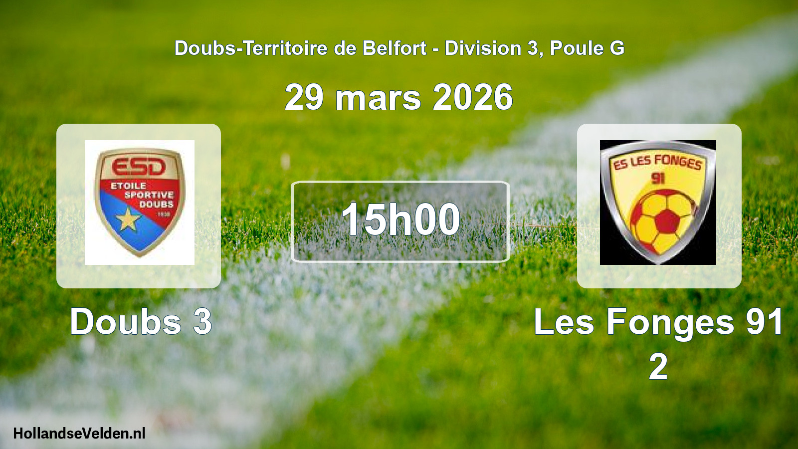 Match programmé: Doubs 3 - Les Fonges 91 2 (29 mars 2026)