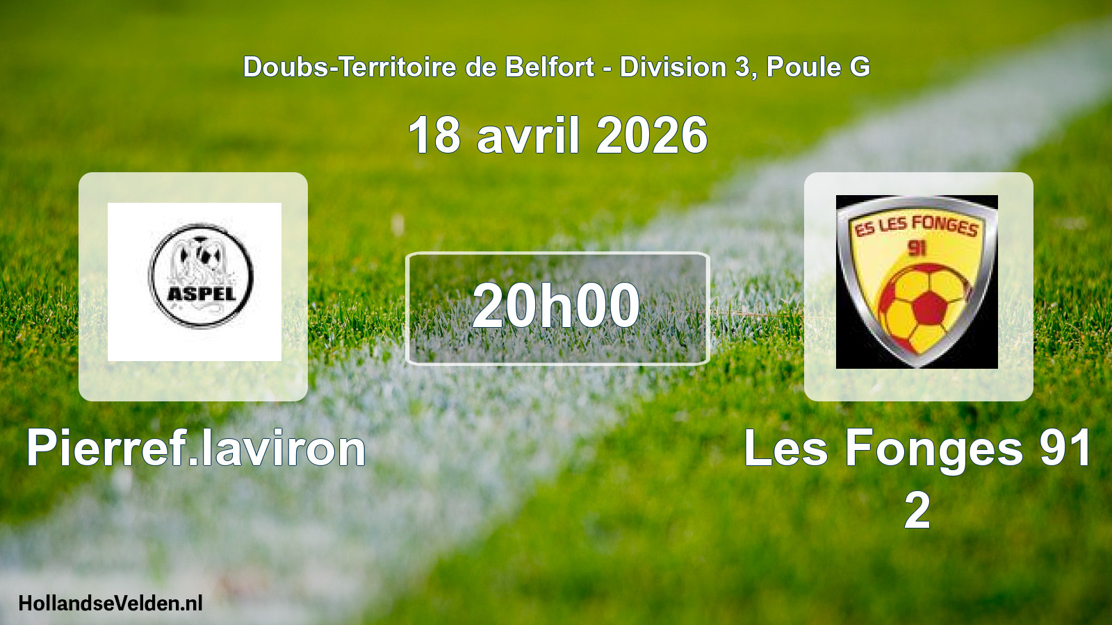 Match programmé: Pierref.laviron - Les Fonges 91 2 (18 avril 2026)