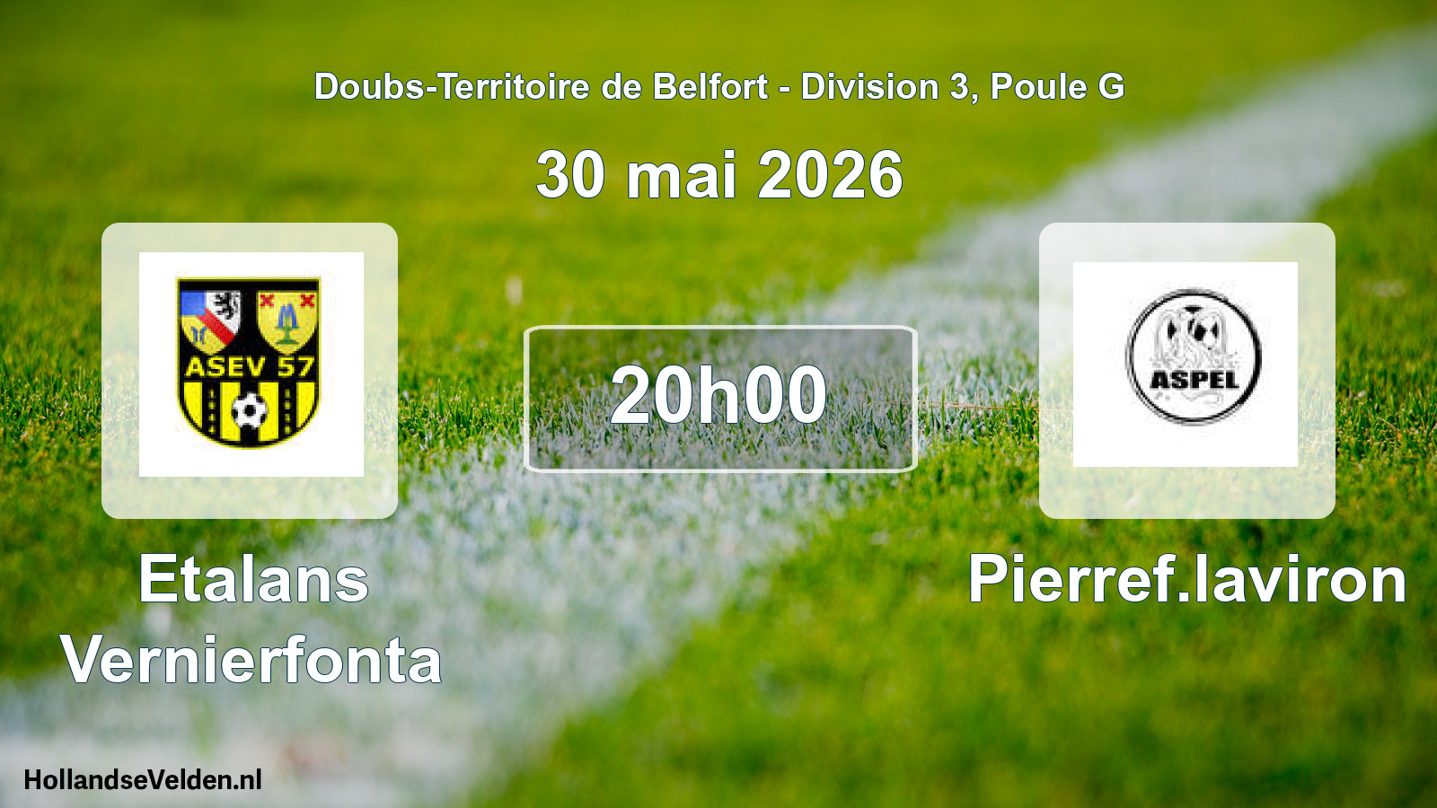 Match programmé: Etalans Vernierfonta - Pierref.laviron (30 mai 2026)
