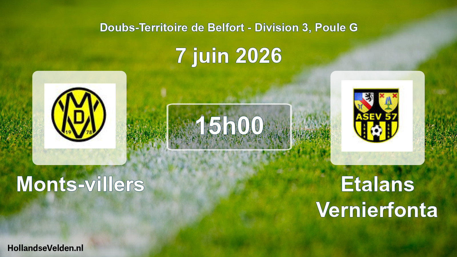 Match programmé: Monts-villers - Etalans Vernierfonta (7 juin 2026)