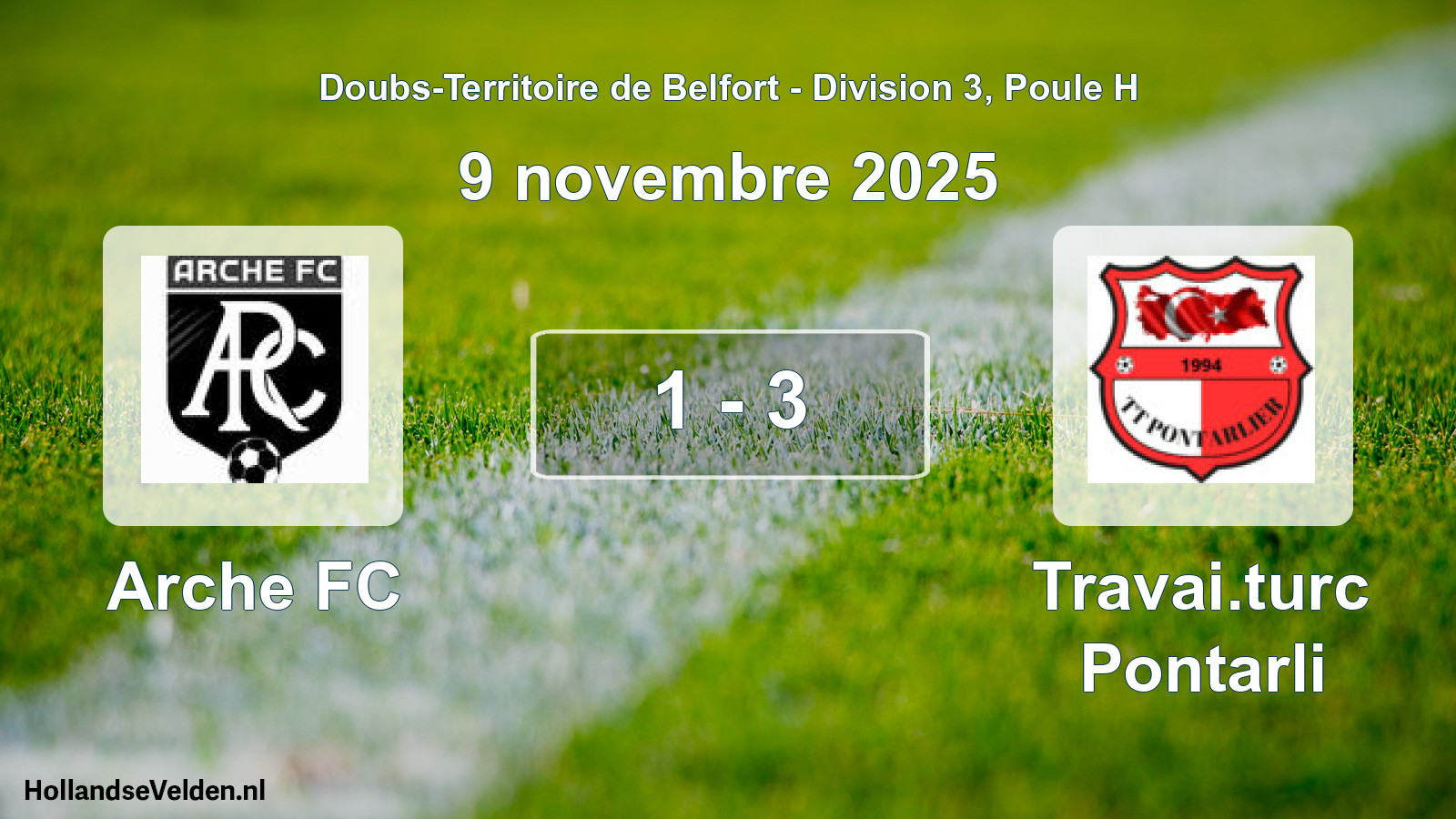 Gespeelde wedstrijd: Arche FC - Travai.turc Pontarli 1 - 3 (9 november 2025)