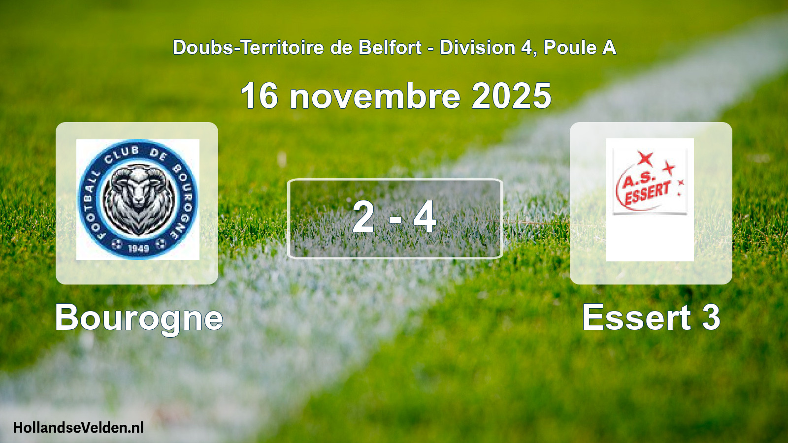 Match joué: Bourogne - Essert 3 2 - 4 (16 novembre 2025)