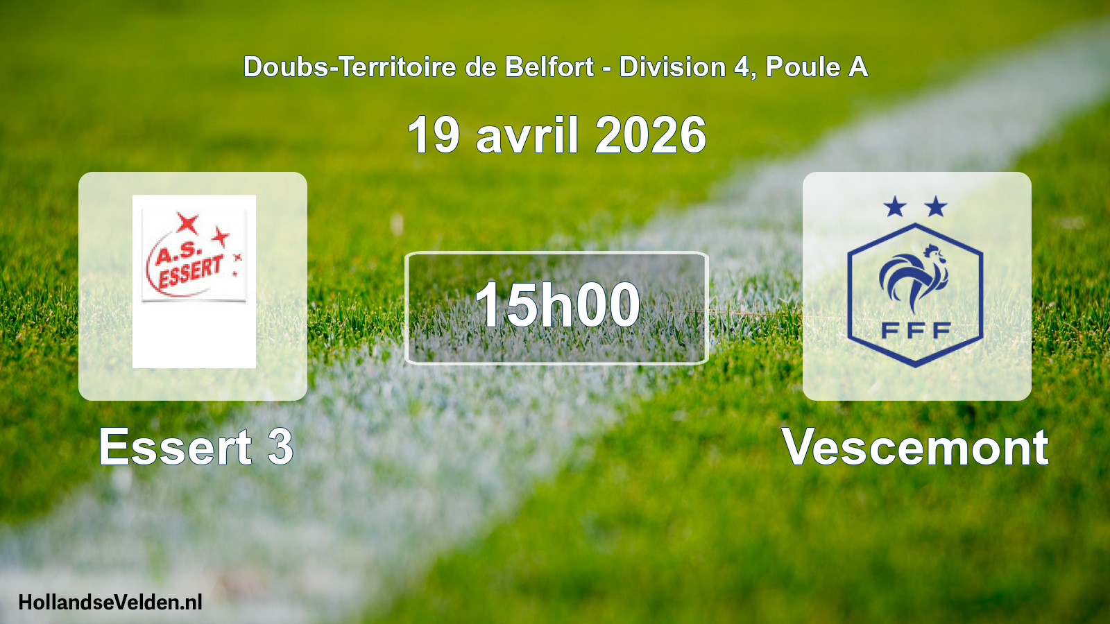 Match programmé: Essert 3 - Vescemont (19 avril 2026)