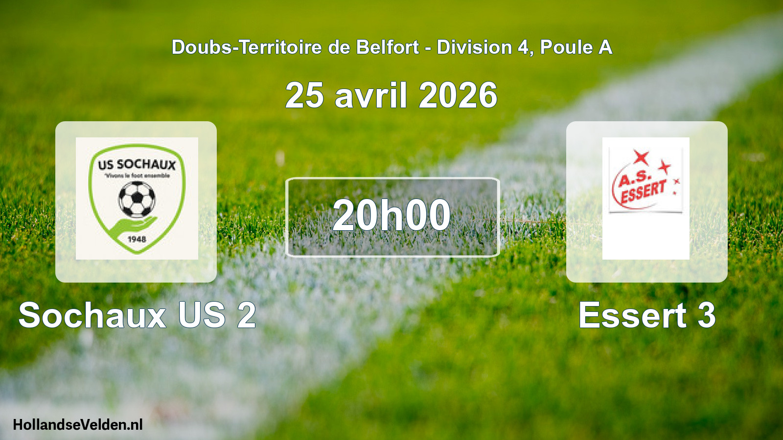 Match programmé: Sochaux US 2 - Essert 3 (25 avril 2026)