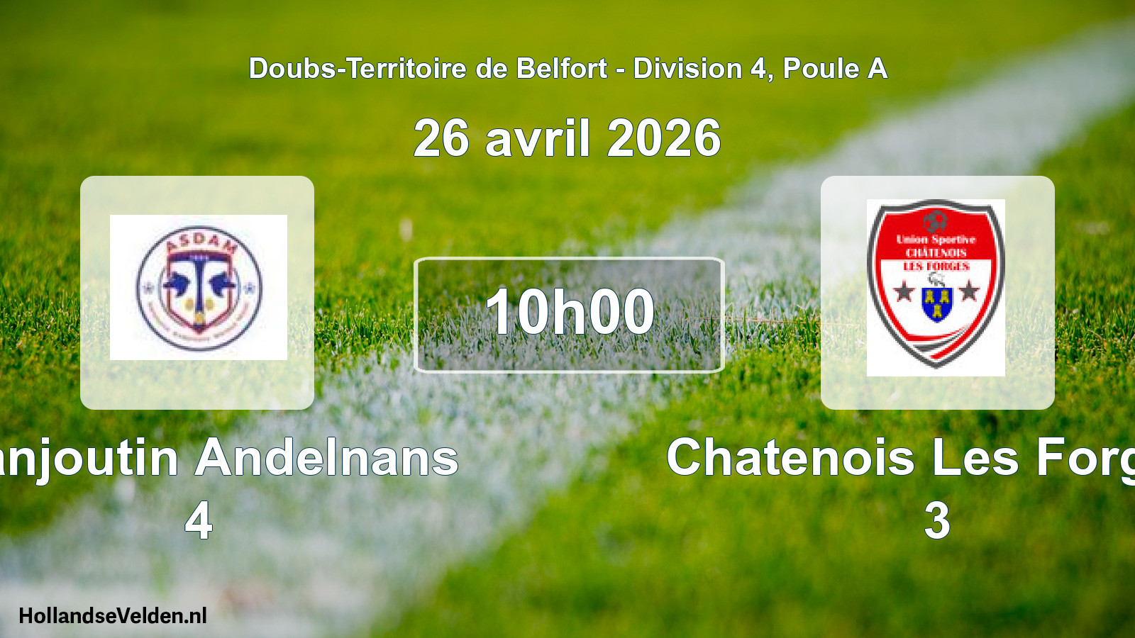 Match programmé: Danjoutin Andelnans 4 - Chatenois Les Forges 3 (26 avril 2026)