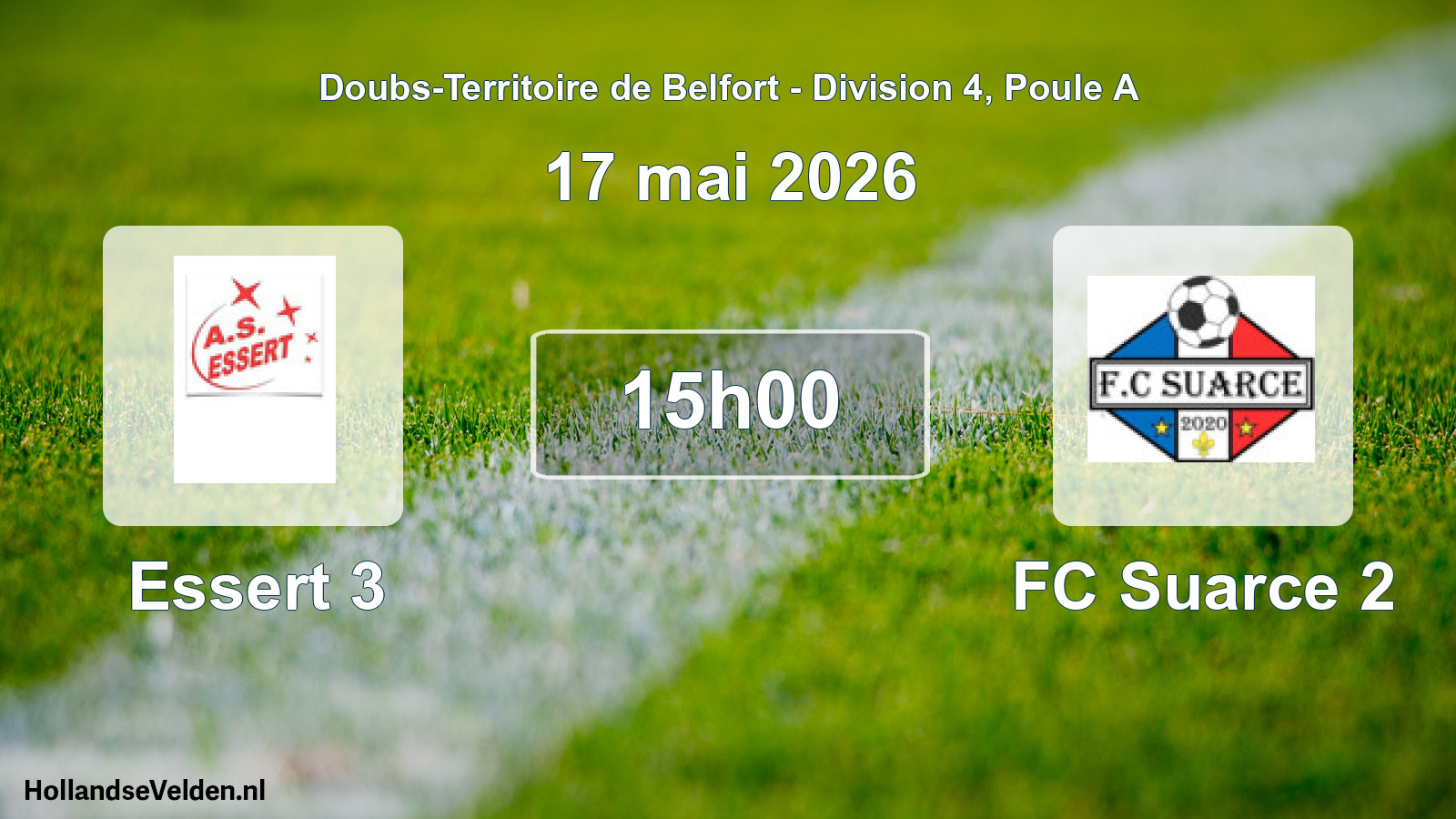 Match programmé: Essert 3 - FC Suarce 2 (17 mai 2026)