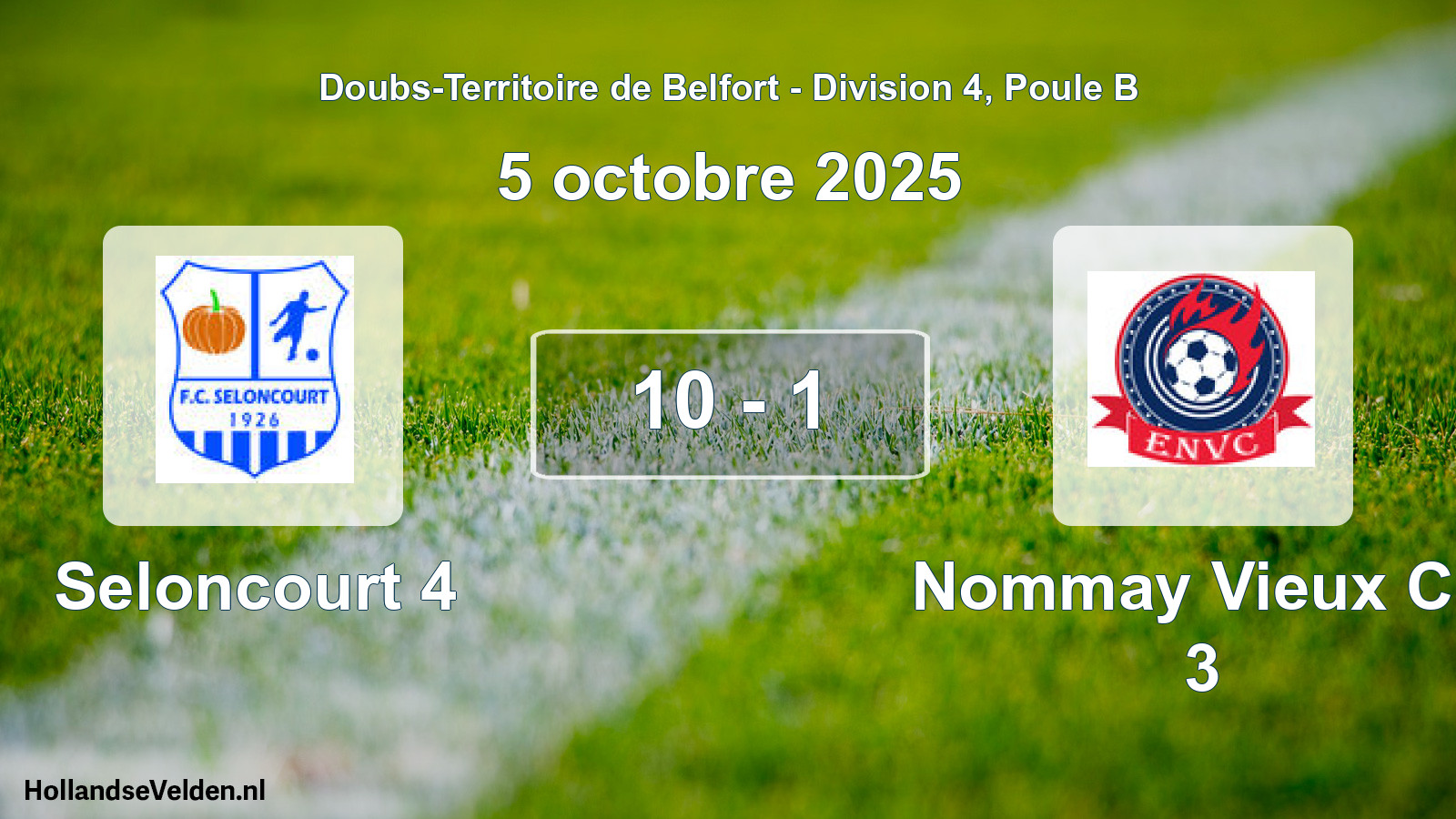 Match joué: Seloncourt 4 - Nommay Vieux Ch 3 10 - 1 (5 octobre 2025)