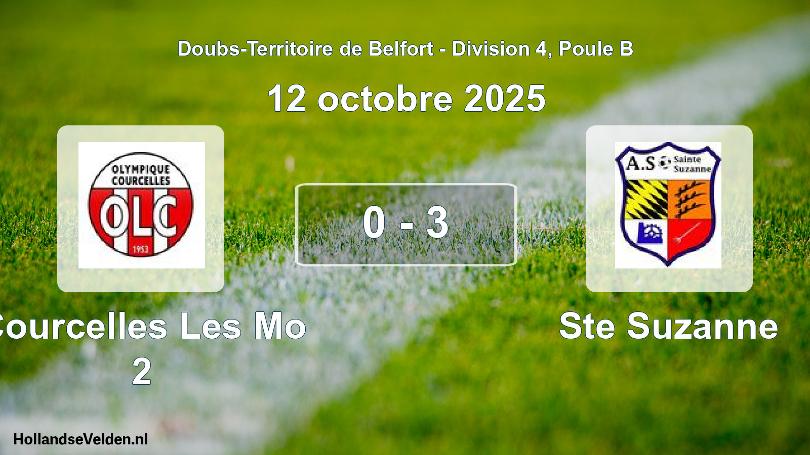 Match joué: Courcelles Les Mo 2 - Ste Suzanne 0 - 3 (12 octobre 2025)