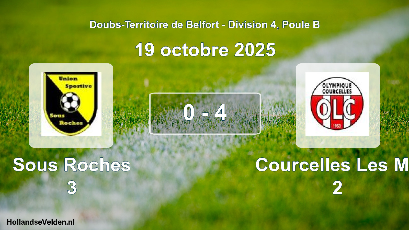 Match joué: Sous Roches 3 - Courcelles Les Mo 2 0 - 4 (19 octobre 2025)
