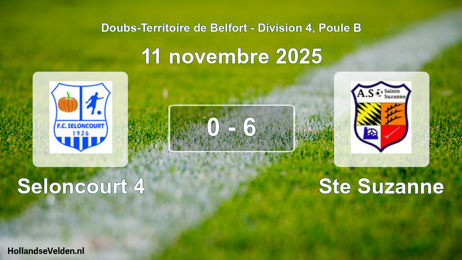 Match joué: Seloncourt 4 - Ste Suzanne 0 - 6 (11 novembre 2025)