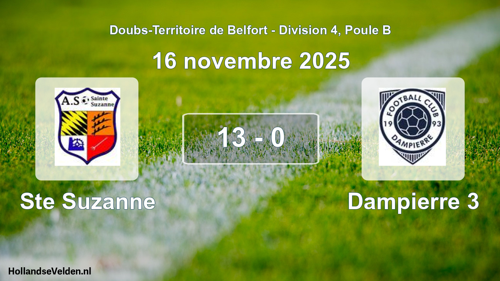 Total number of matches played: Ste Suzanne - Dampierre 3 13 - 0 (16 November 2025)