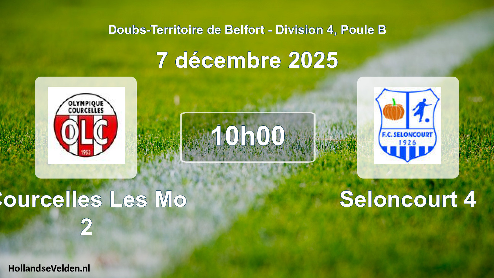 Match programmé: Courcelles Les Mo 2 - Seloncourt 4 (7 décembre 2025)