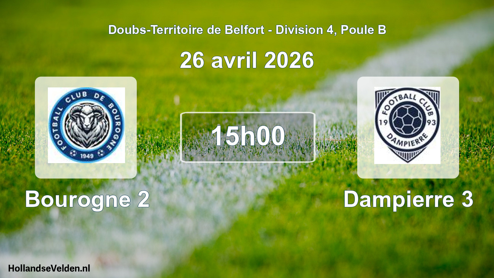 Match programmé: Bourogne 2 - Dampierre 3 (26 avril 2026)