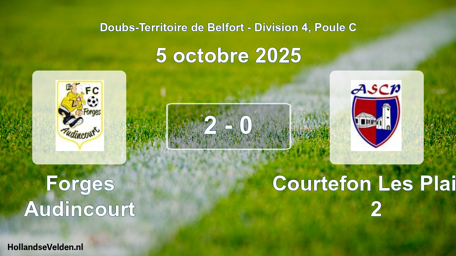 Total number of matches played: Forges Audincourt - Courtefon Les Plains 2 2 - 0 (5 October 2025)