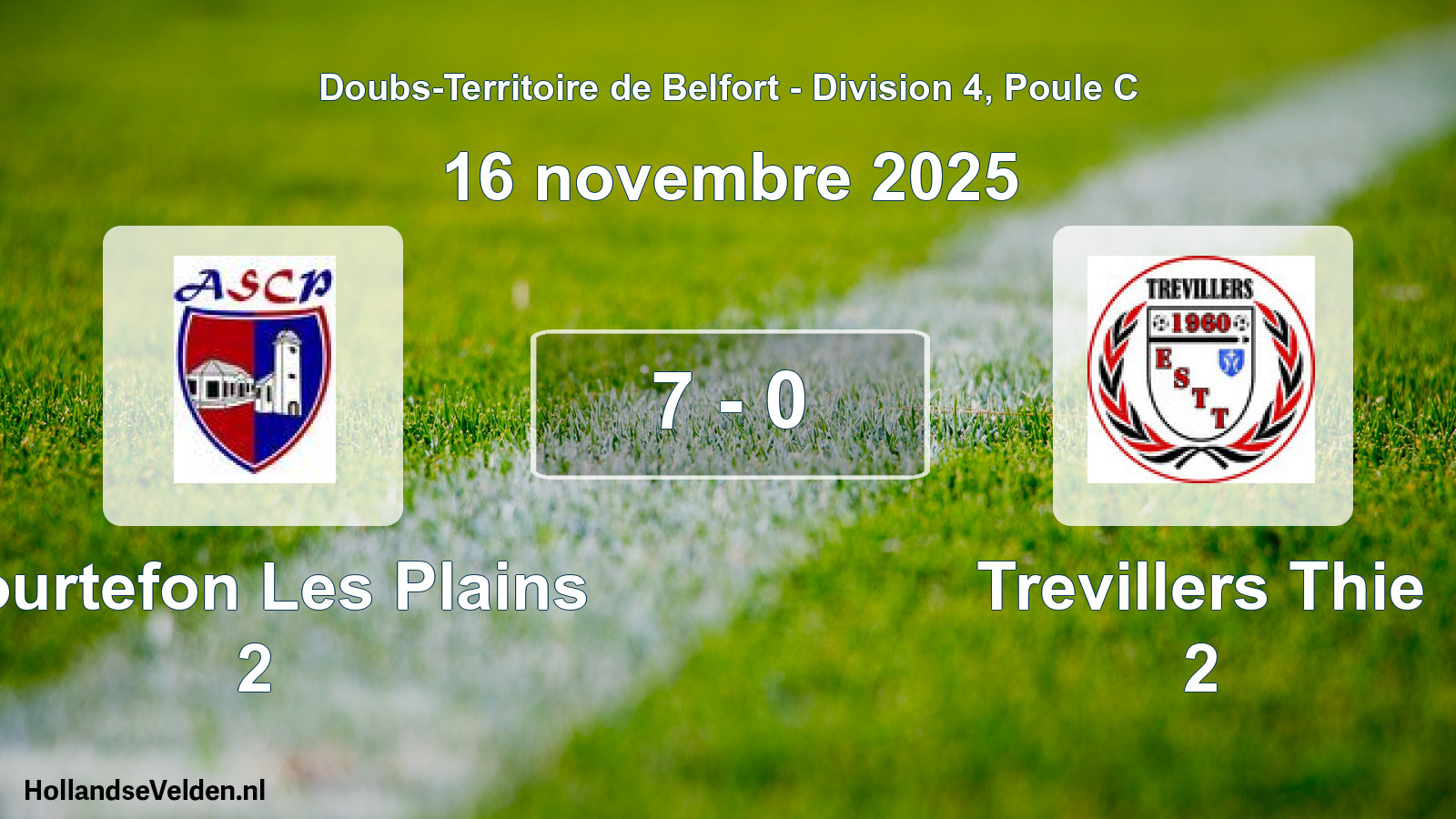 Match joué: Courtefon Les Plains 2 - Trevillers Thie 2 7 - 0 (16 novembre 2025)
