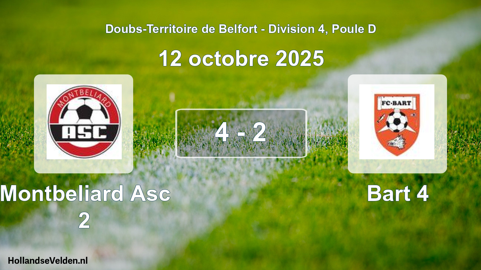 Total number of matches played: Montbeliard Asc 2 - Bart 4 4 - 2 (12 October 2025)
