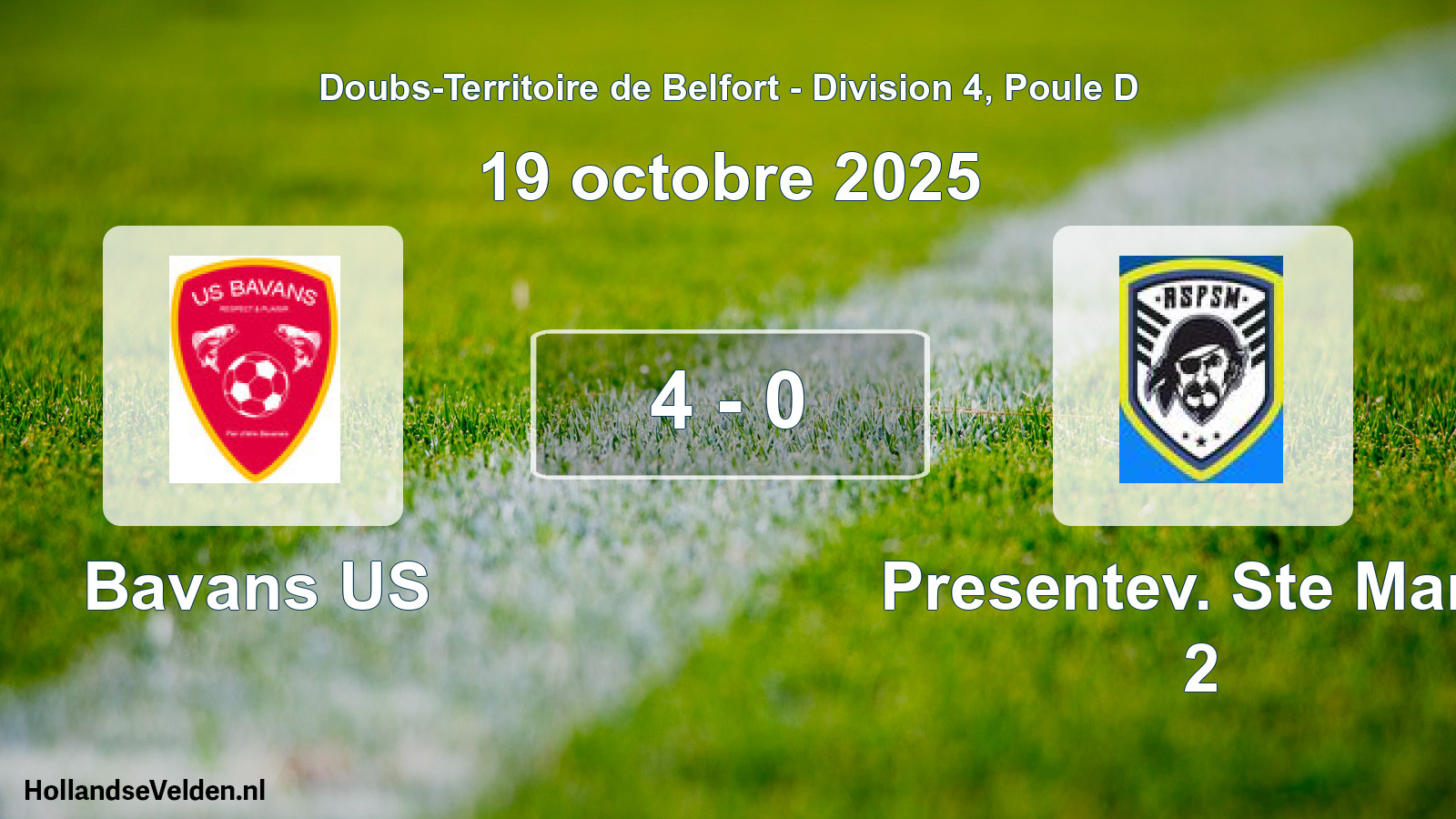 Match joué: Bavans US - Presentev. Ste Marie 2 4 - 0 (19 octobre 2025)