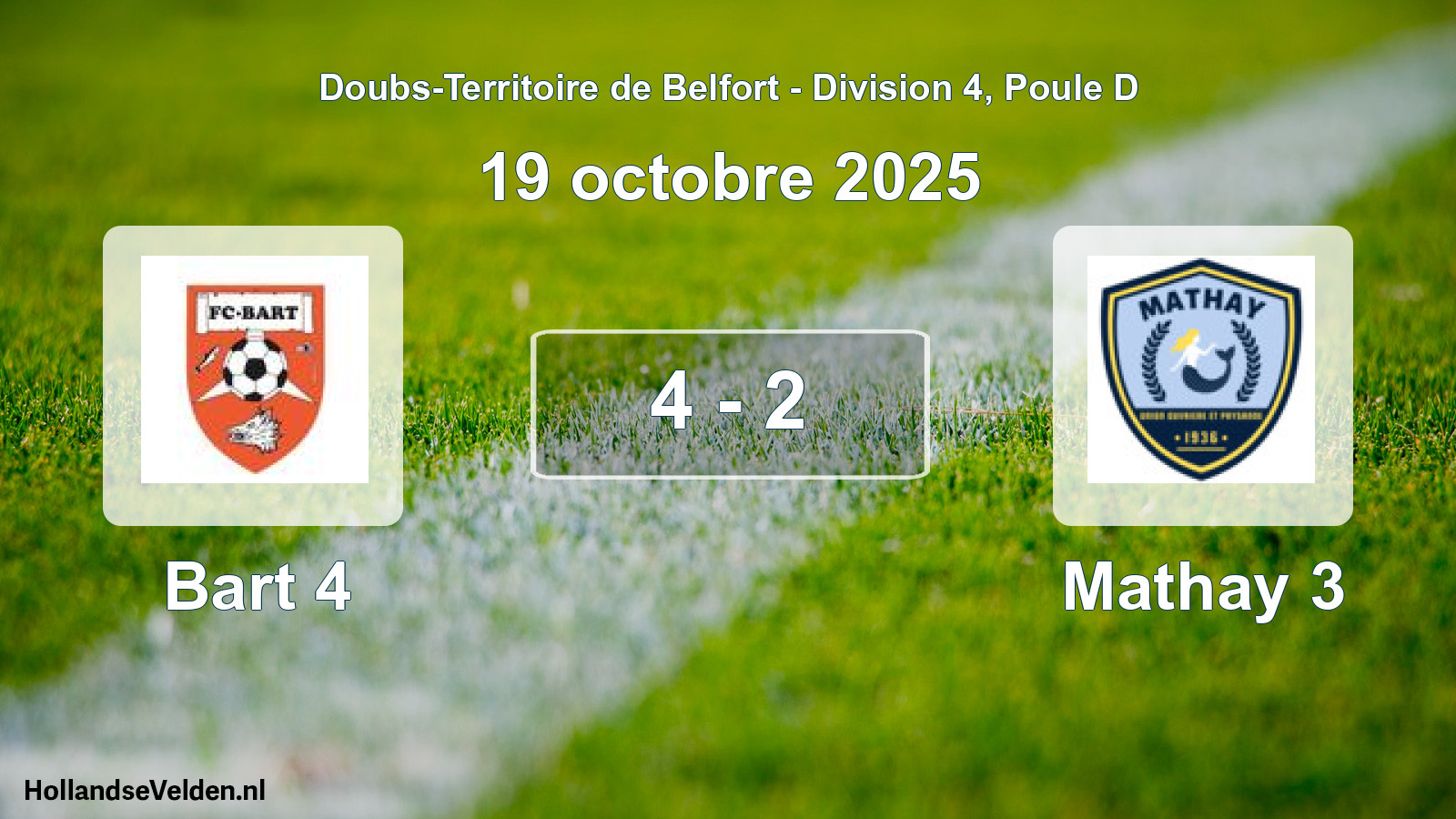 Match joué: Bart 4 - Mathay 3 4 - 2 (19 octobre 2025)