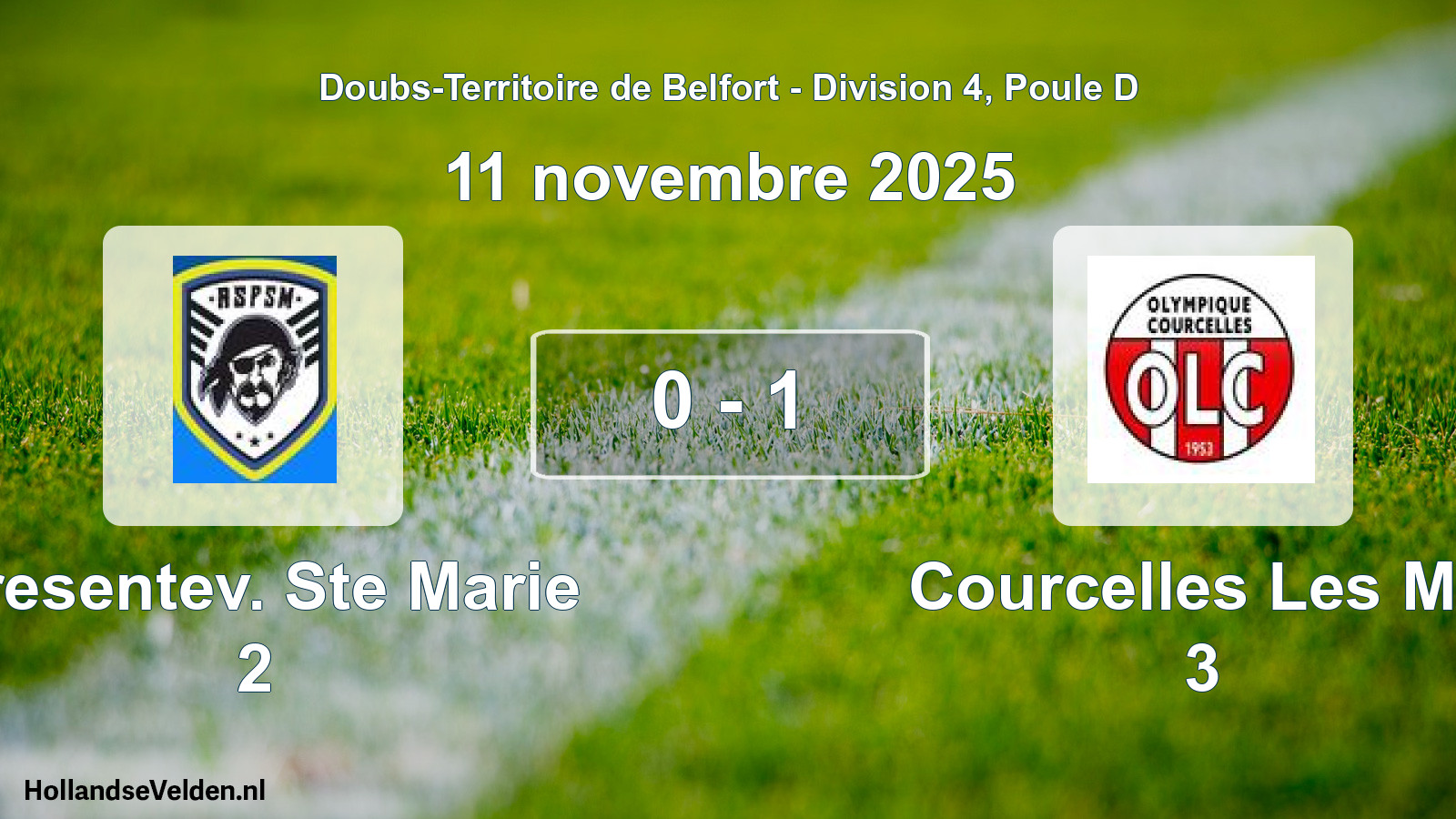 Gespeelde wedstrijd: Presentev. Ste Marie 2 - Courcelles Les Mo 3 0 - 1 (11 november 2025)