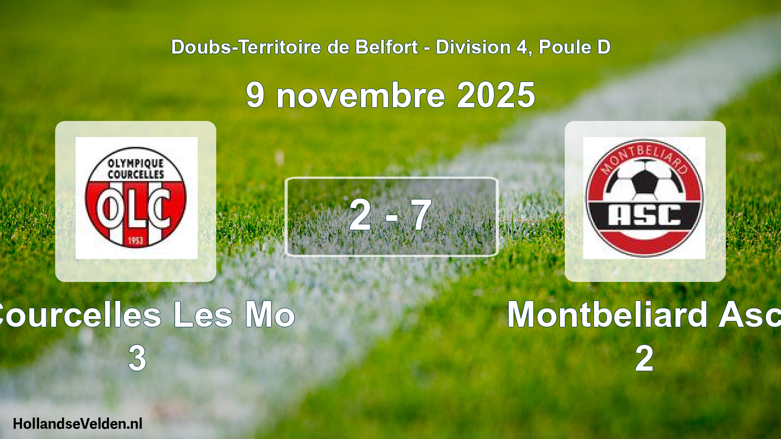 Gespeelde wedstrijd: Courcelles Les Mo 3 - Montbeliard Asc 2 2 - 7 (9 november 2025)