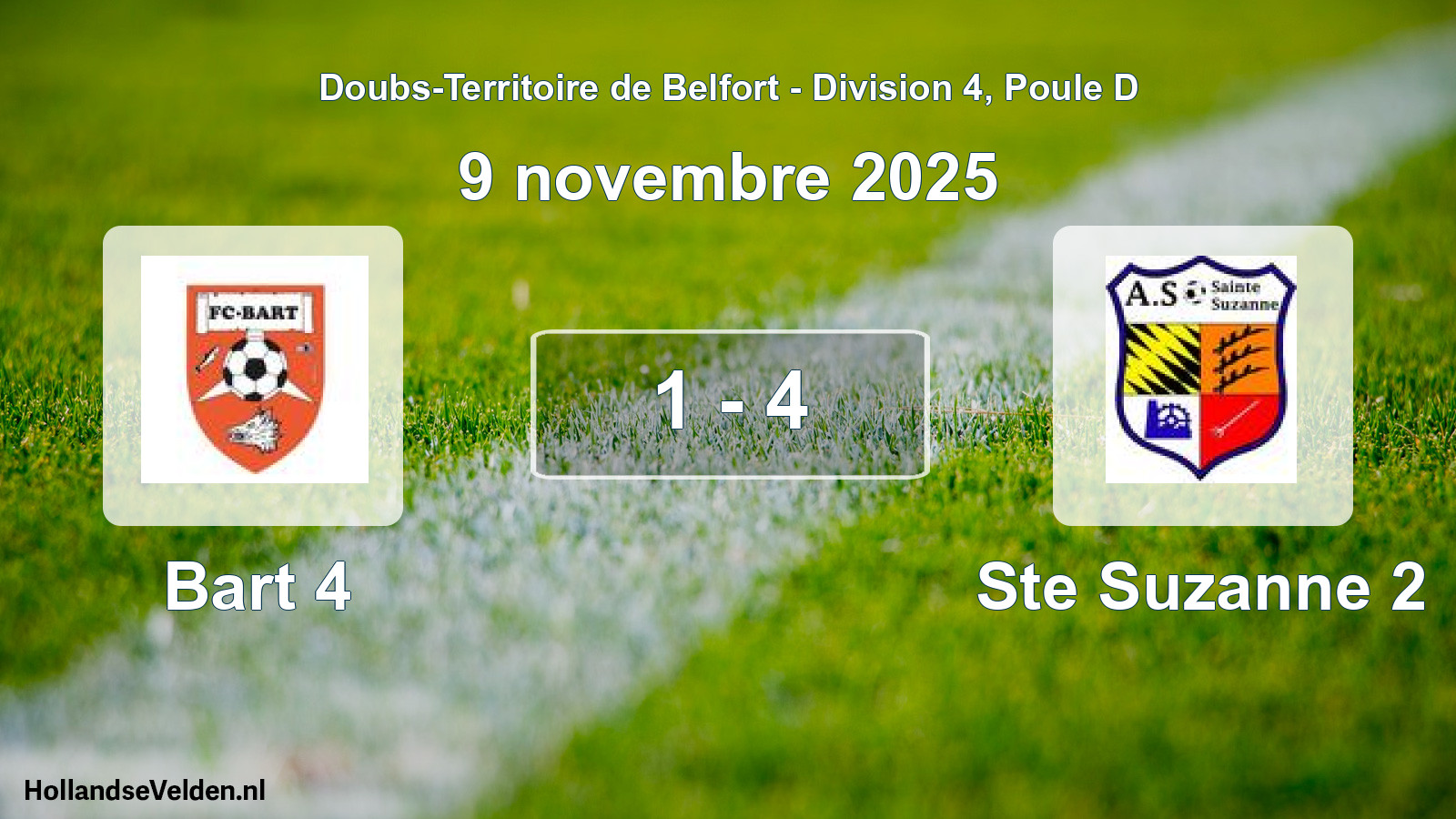 Match joué: Bart 4 - Ste Suzanne 2 1 - 4 (9 novembre 2025)