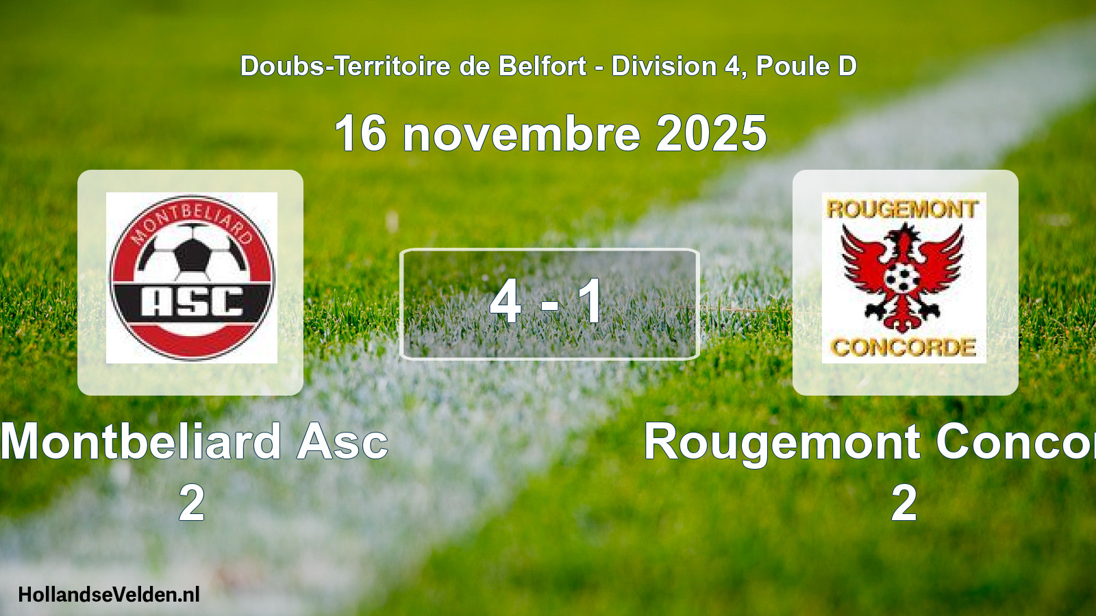 Match joué: Montbeliard Asc 2 - Rougemont Concorde 2 4 - 1 (16 novembre 2025)