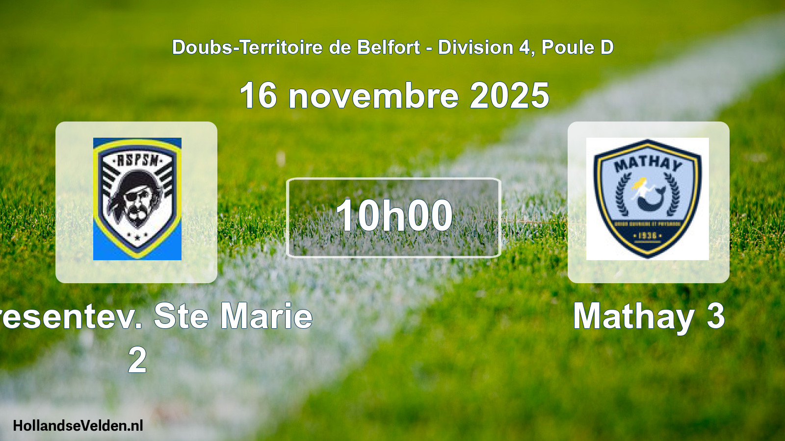 Match programmé: Presentev. Ste Marie 2 - Mathay 3 (16 novembre 2025)