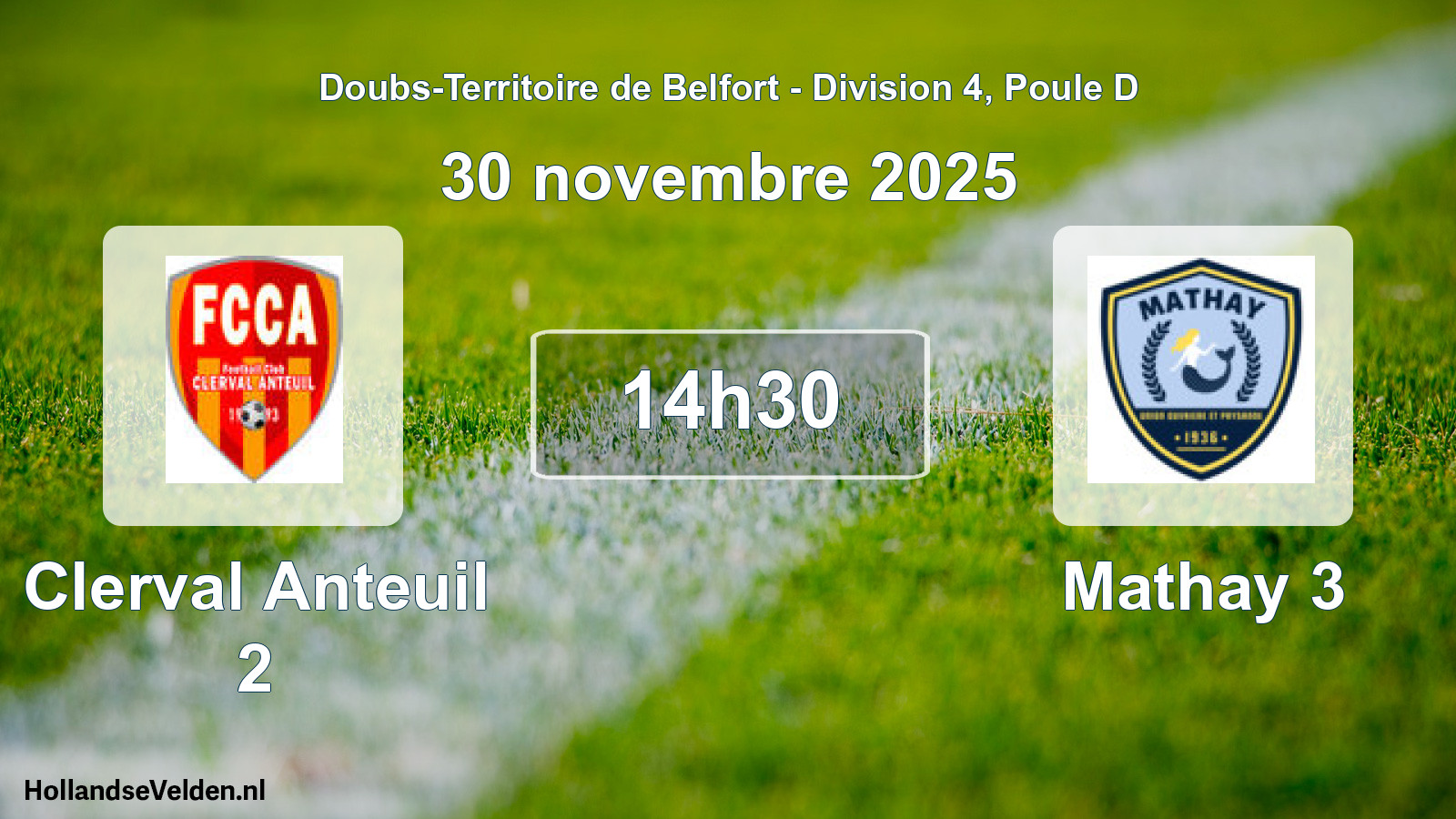 Match programmé: Clerval Anteuil 2 - Mathay 3 (30 novembre 2025)