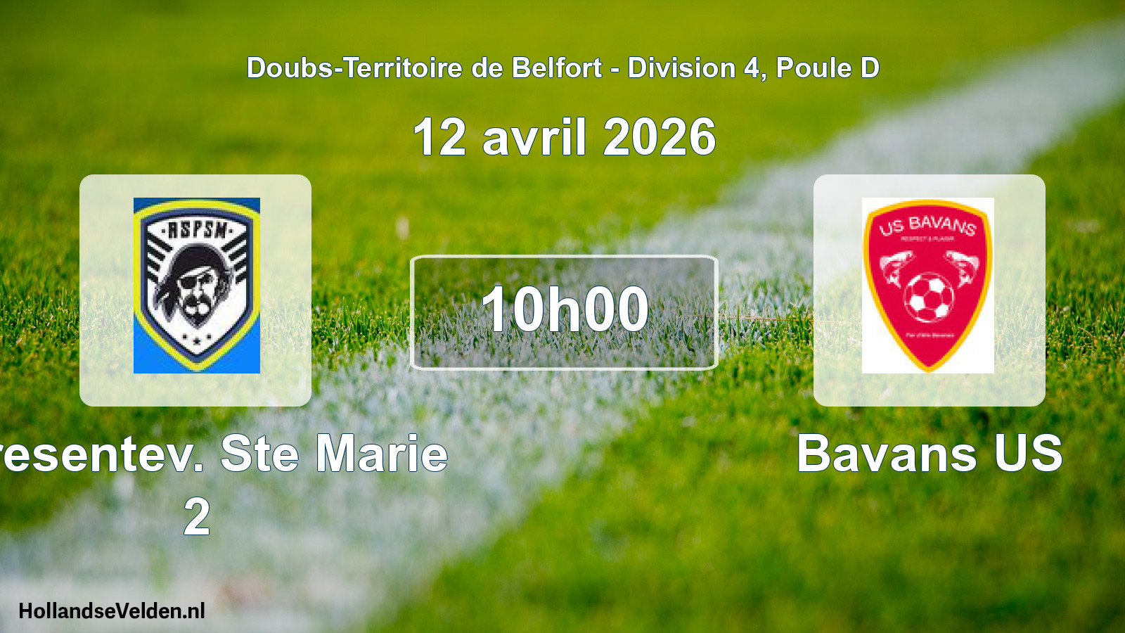 Match programmé: Presentev. Ste Marie 2 - Bavans US (12 avril 2026)