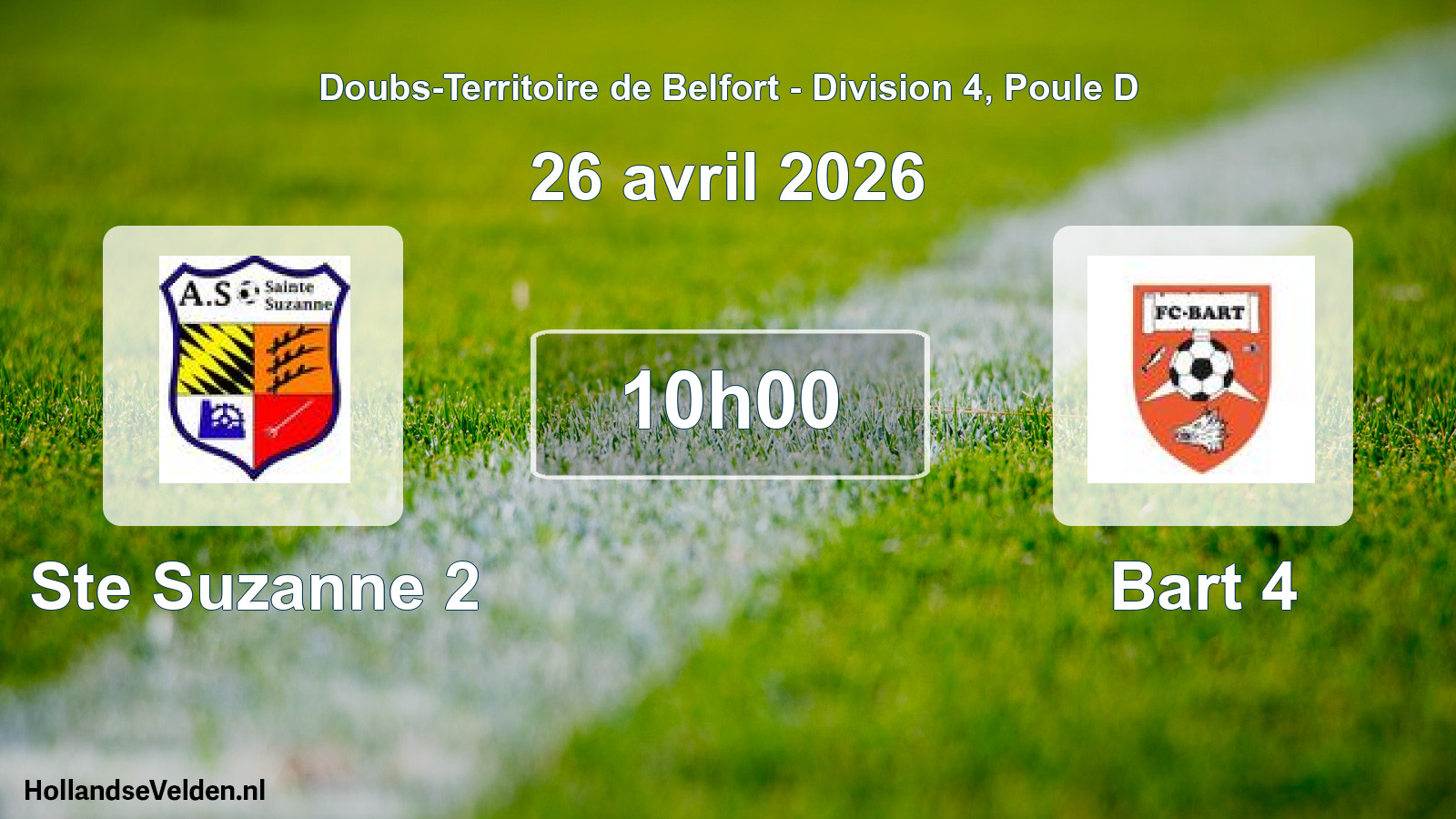 Scheduled Match: Ste Suzanne 2 - Bart 4 (26 April 2026)