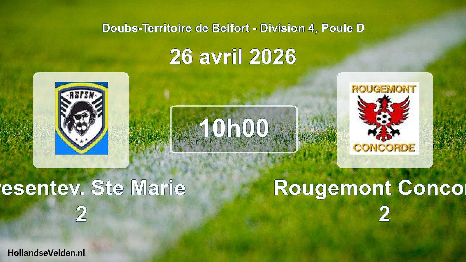 Match programmé: Presentev. Ste Marie 2 - Rougemont Concorde 2 (26 avril 2026)