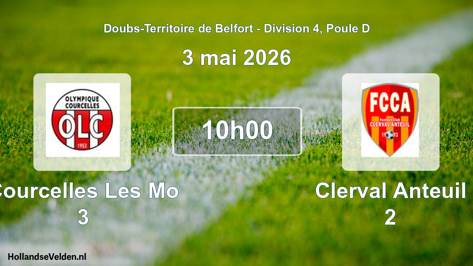 Match programmé: Courcelles Les Mo 3 - Clerval Anteuil 2 (3 mai 2026)