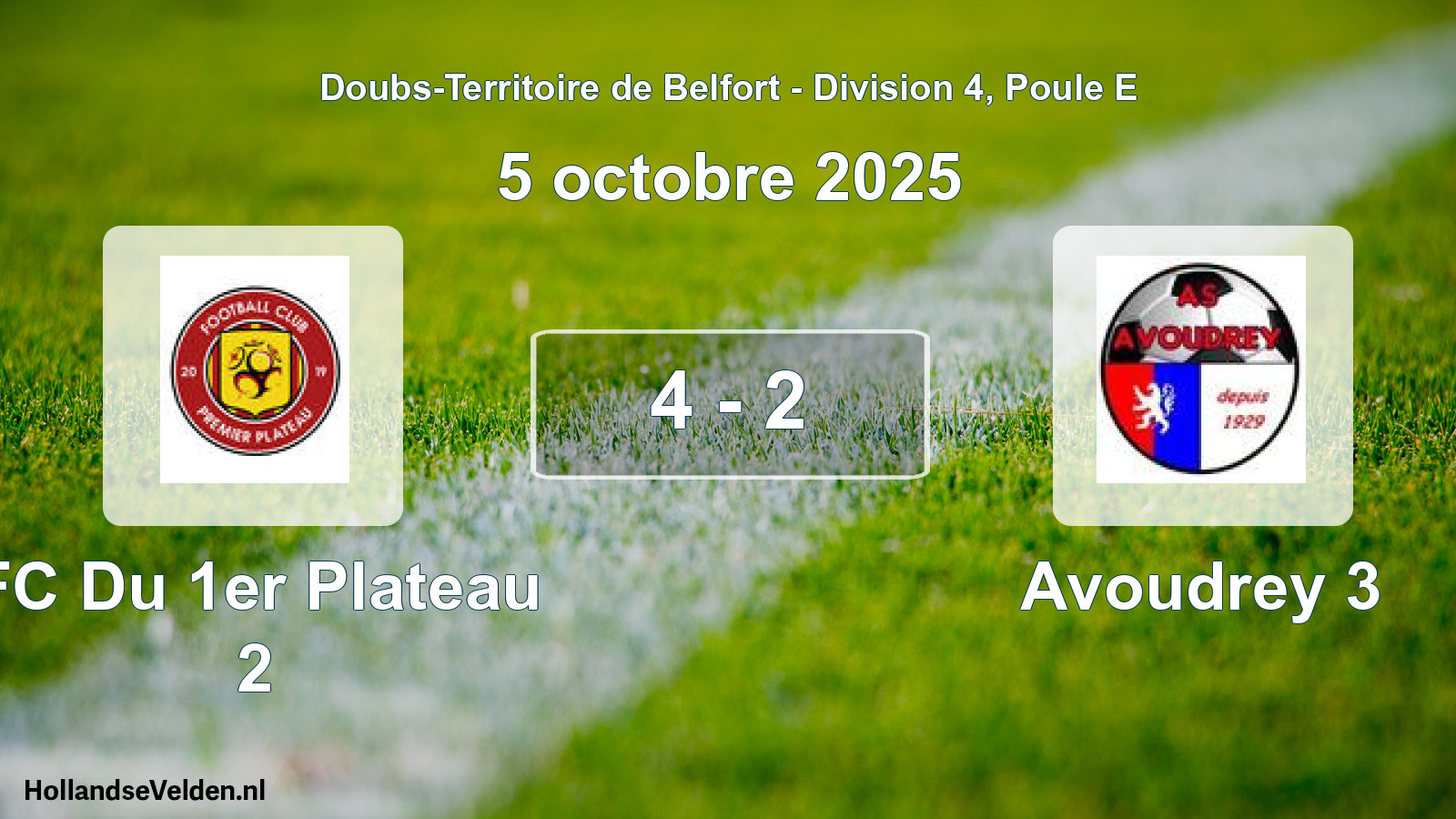 Gespeelde wedstrijd: FC Du 1er Plateau 2 - Avoudrey 3 4 - 2 (5 oktober 2025)