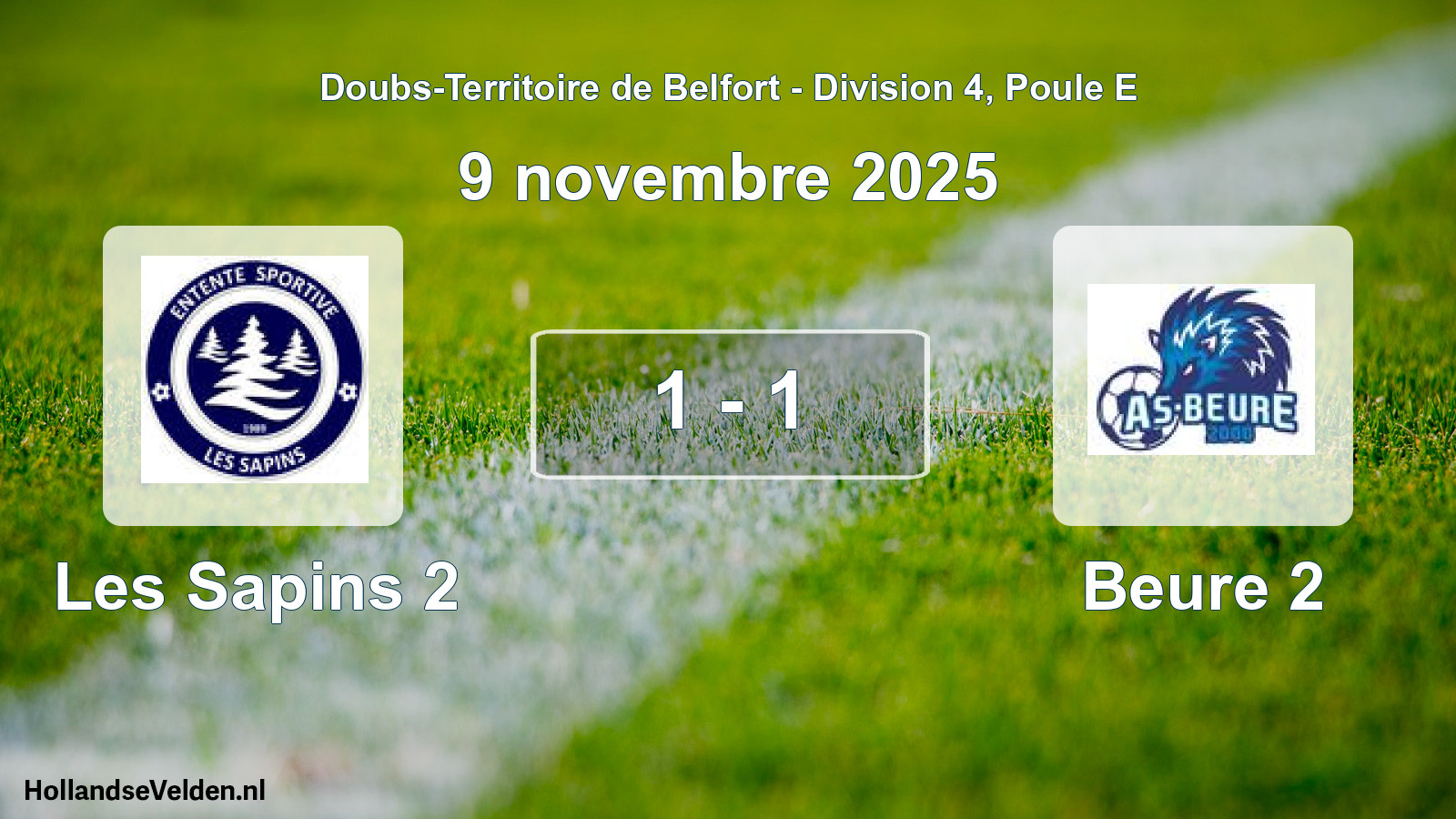 Total number of matches played: Les Sapins 2 - Beure 2 1 - 1 (9 November 2025)