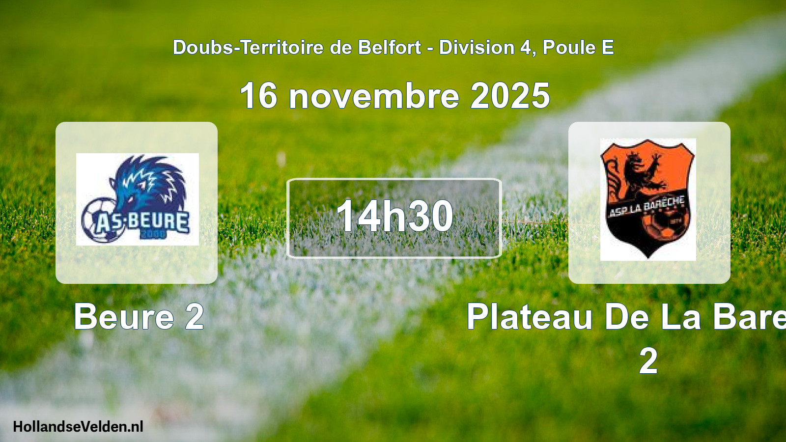 Match programmé: Beure 2 - Plateau De La Barech 2 (16 novembre 2025)