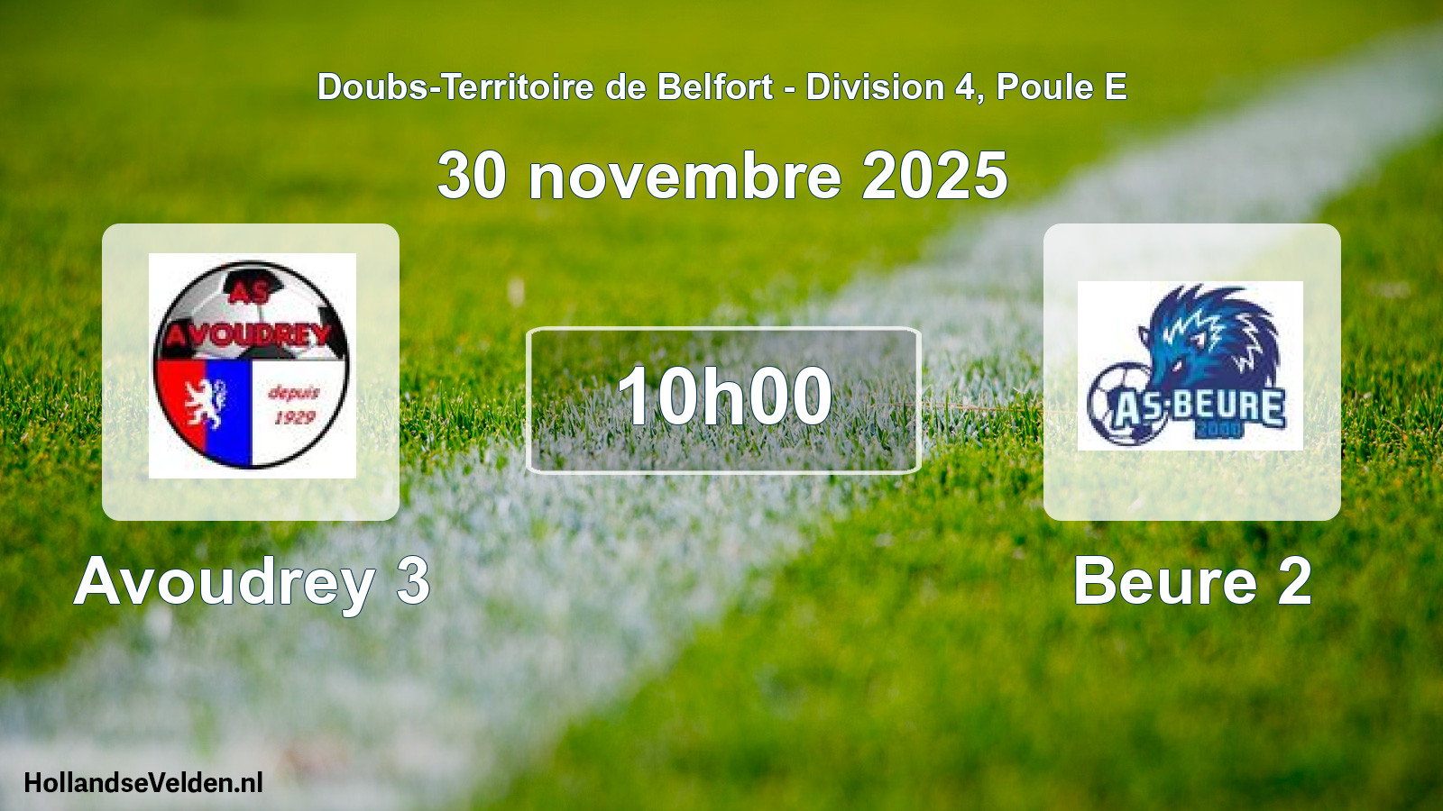Match programmé: Avoudrey 3 - Beure 2 (30 novembre 2025)
