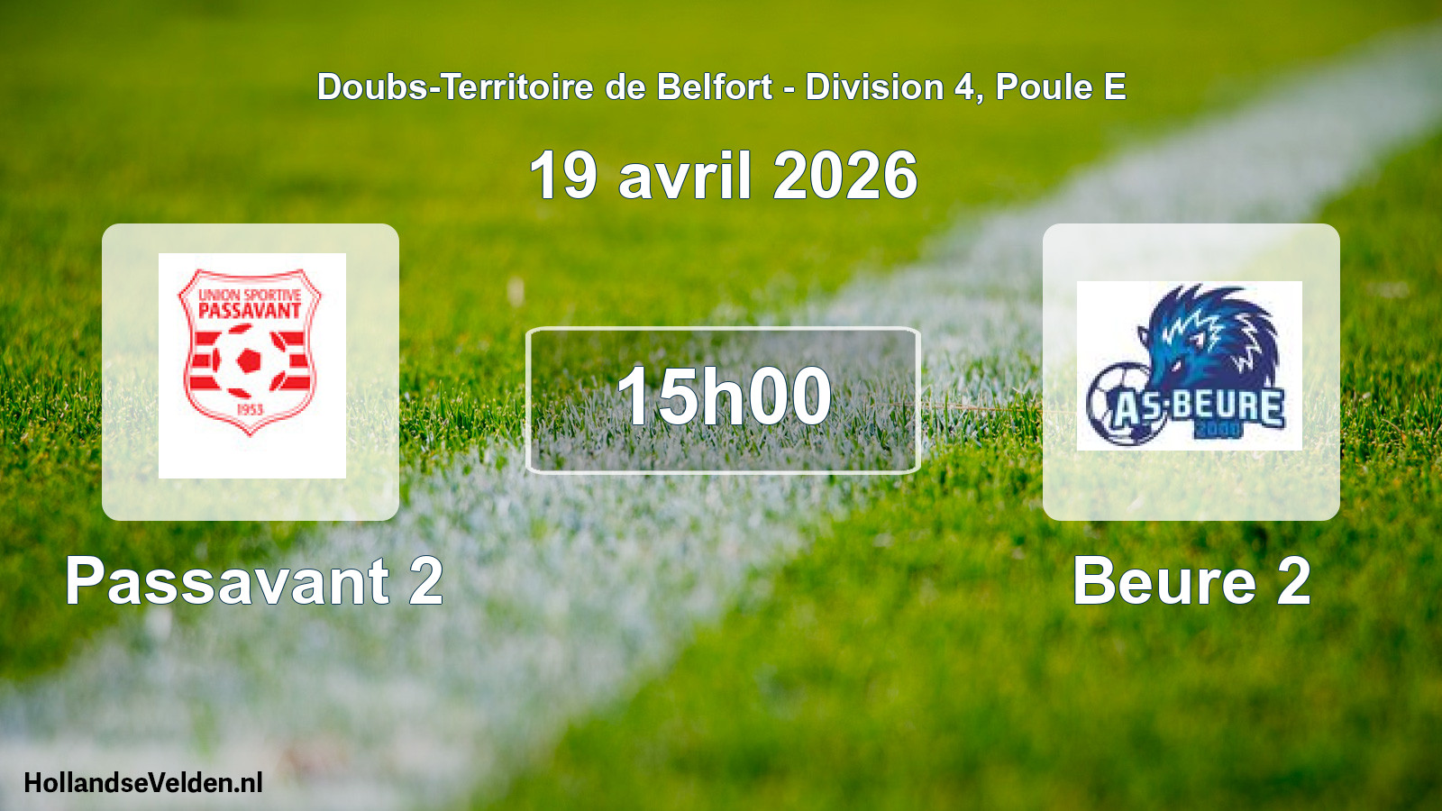Match programmé: Passavant 2 - Beure 2 (19 avril 2026)