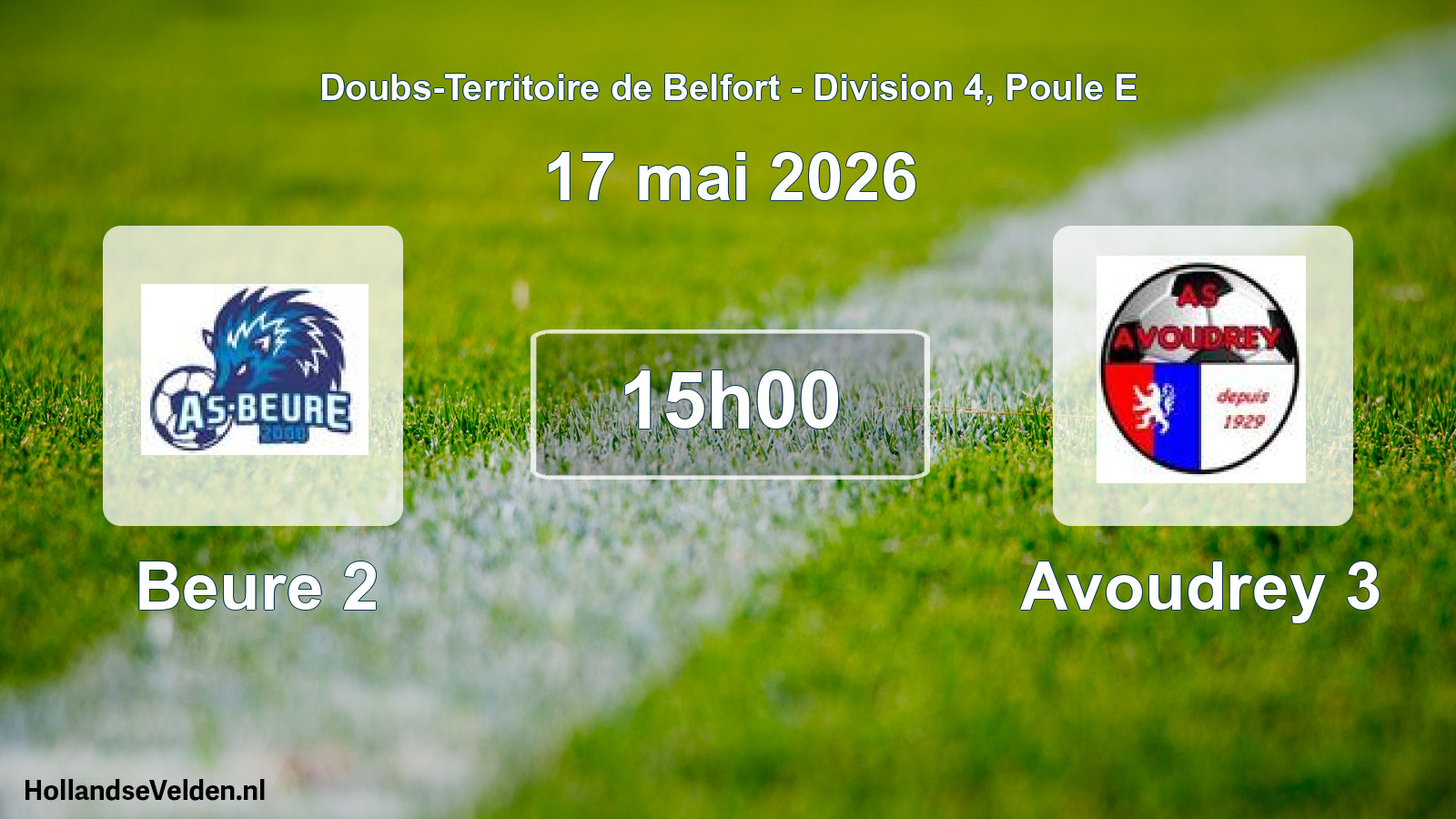 Match programmé: Beure 2 - Avoudrey 3 (17 mai 2026)