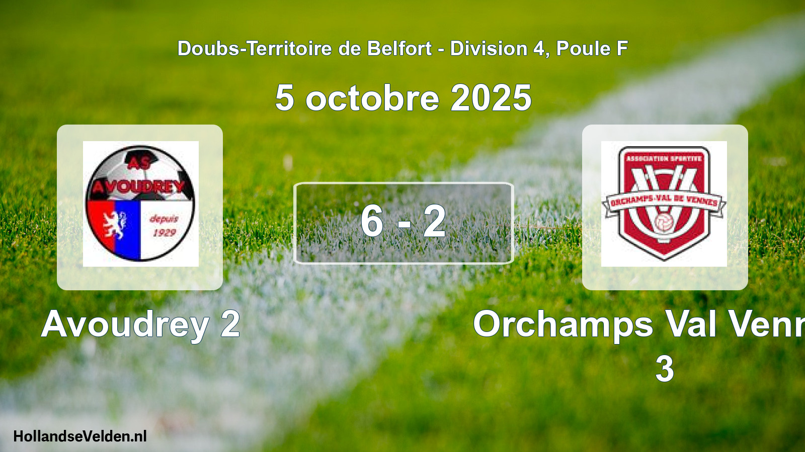 Match joué: Avoudrey 2 - Orchamps Val Vennes 3 6 - 2 (5 octobre 2025)