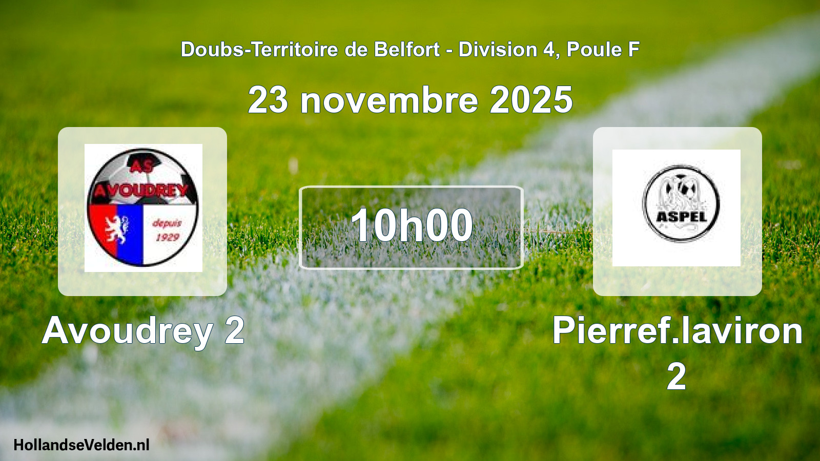 Match programmé: Avoudrey 2 - Pierref.laviron 2 (23 novembre 2025)