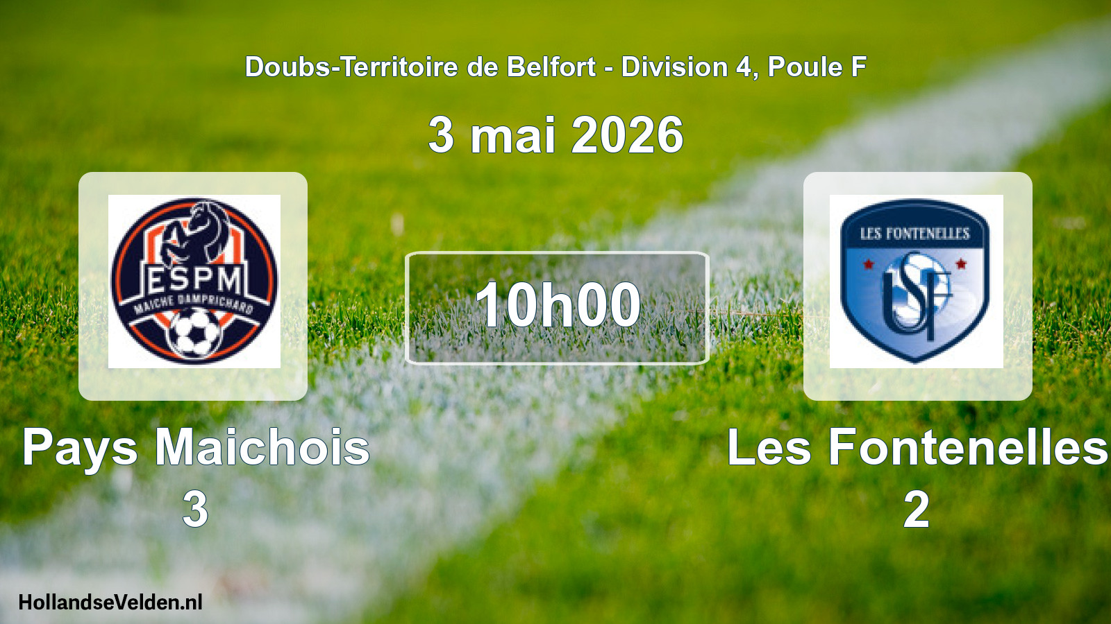 Match programmé: Pays Maichois 3 - Les Fontenelles 2 (3 mai 2026)