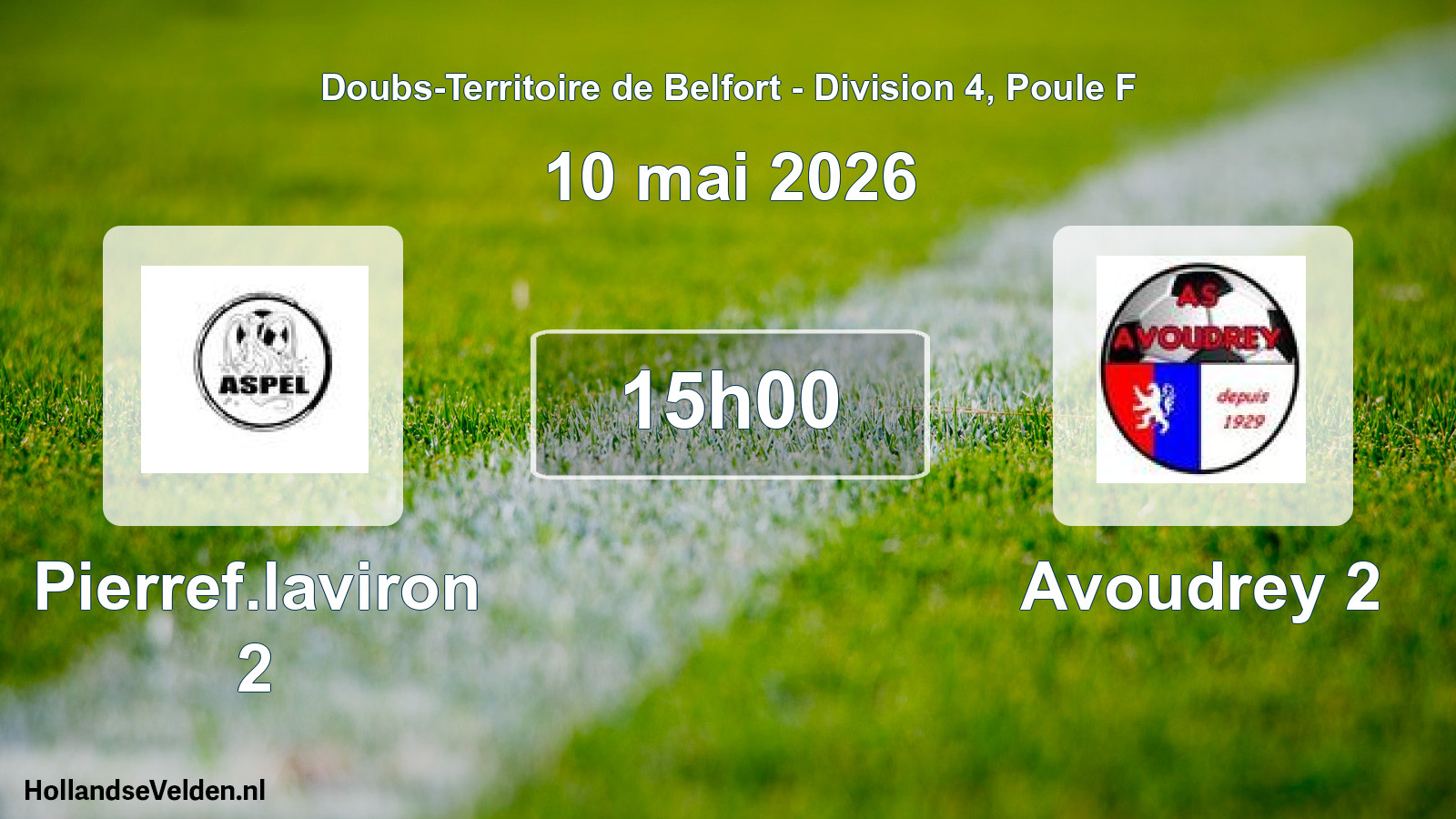 Match programmé: Pierref.laviron 2 - Avoudrey 2 (10 mai 2026)