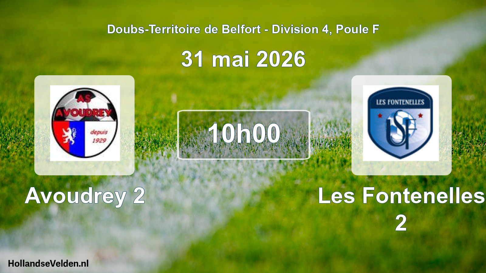 Match programmé: Avoudrey 2 - Les Fontenelles 2 (31 mai 2026)
