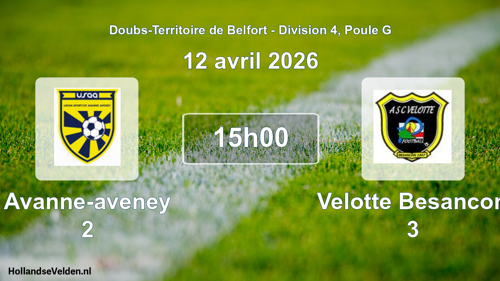 Match programmé: Avanne-aveney 2 - Velotte Besancon 3 (12 avril 2026)