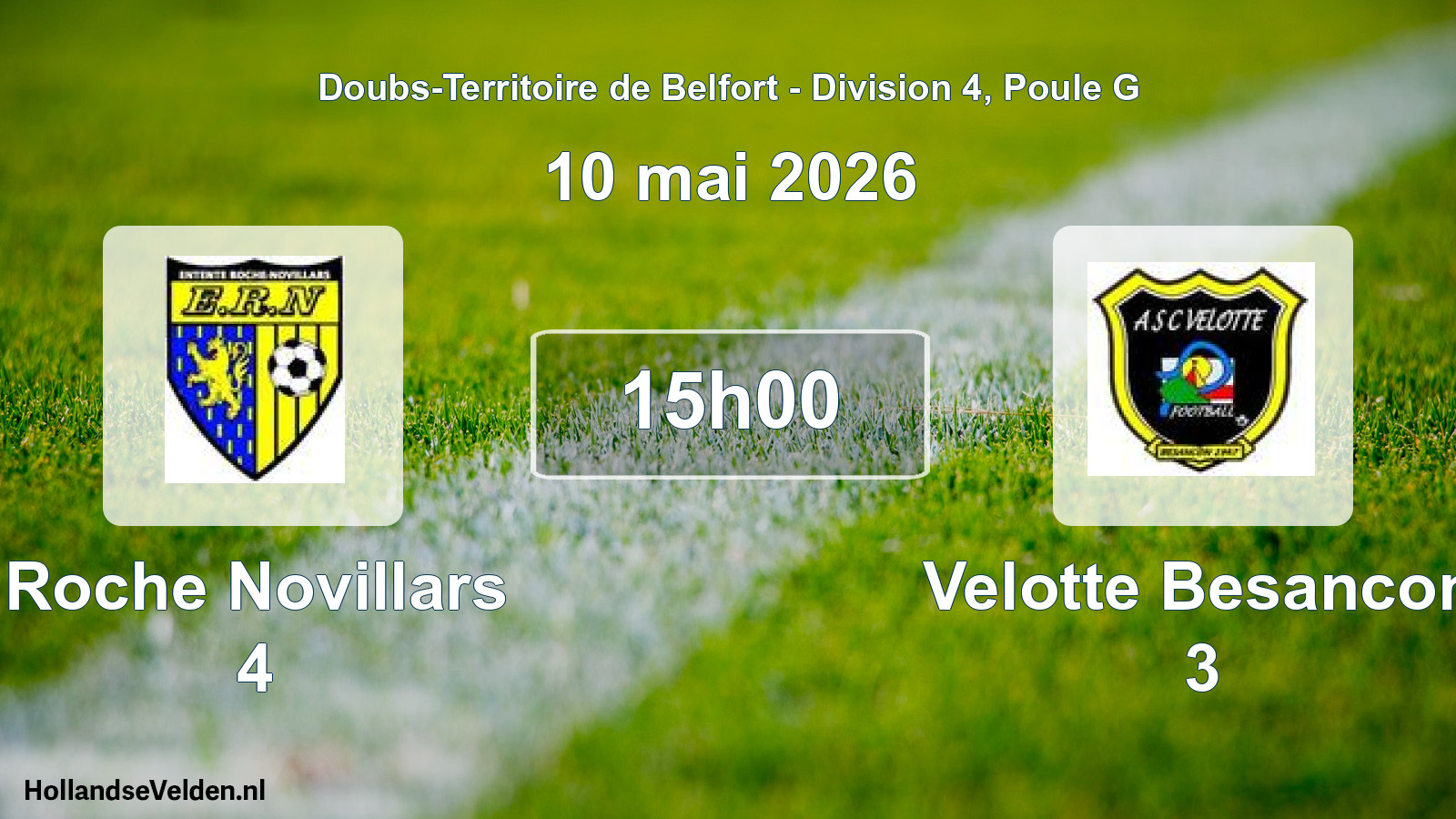 Match programmé: Roche Novillars 4 - Velotte Besancon 3 (10 mai 2026)