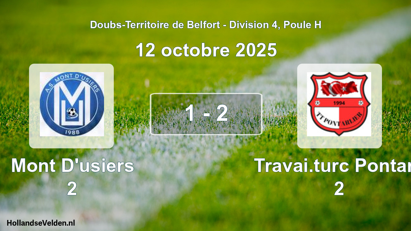 Match joué: Mont D'usiers 2 - Travai.turc Pontarli 2 1 - 2 (12 octobre 2025)