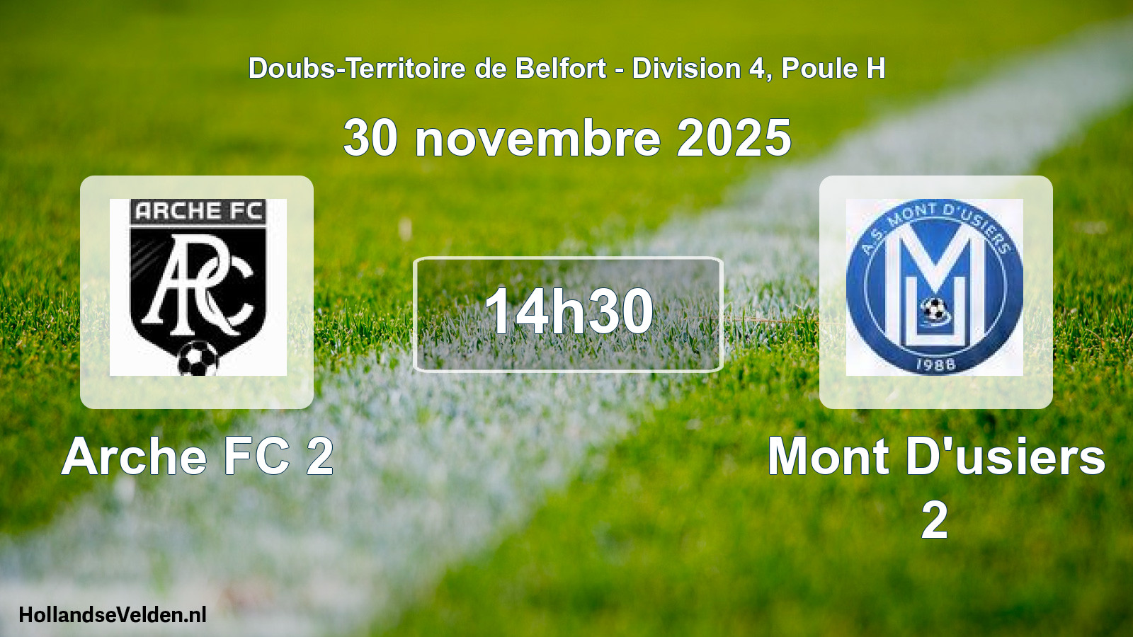 Match programmé: Arche FC 2 - Mont D'usiers 2 (30 novembre 2025)