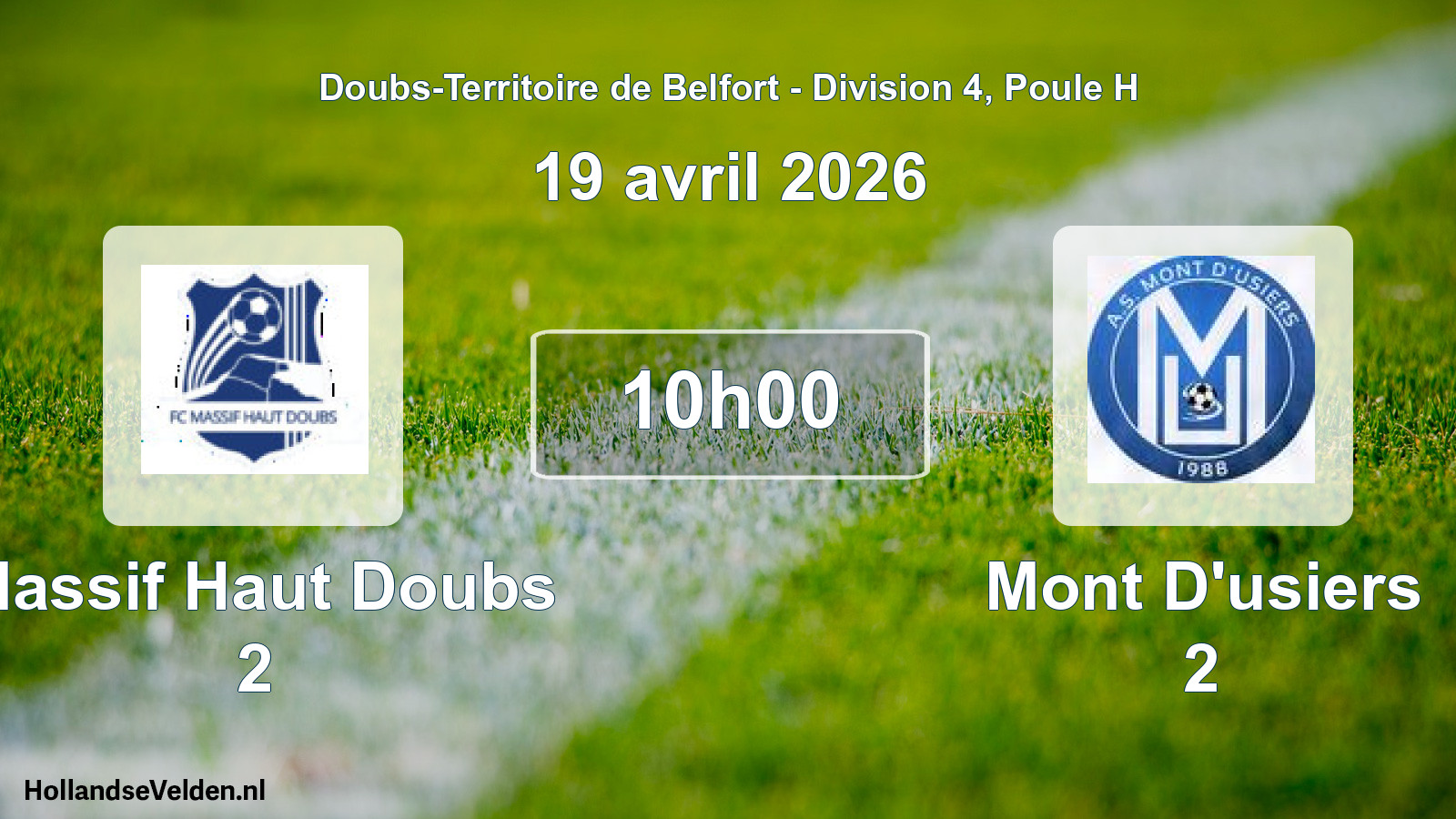 Match programmé: Massif Haut Doubs 2 - Mont D'usiers 2 (19 avril 2026)