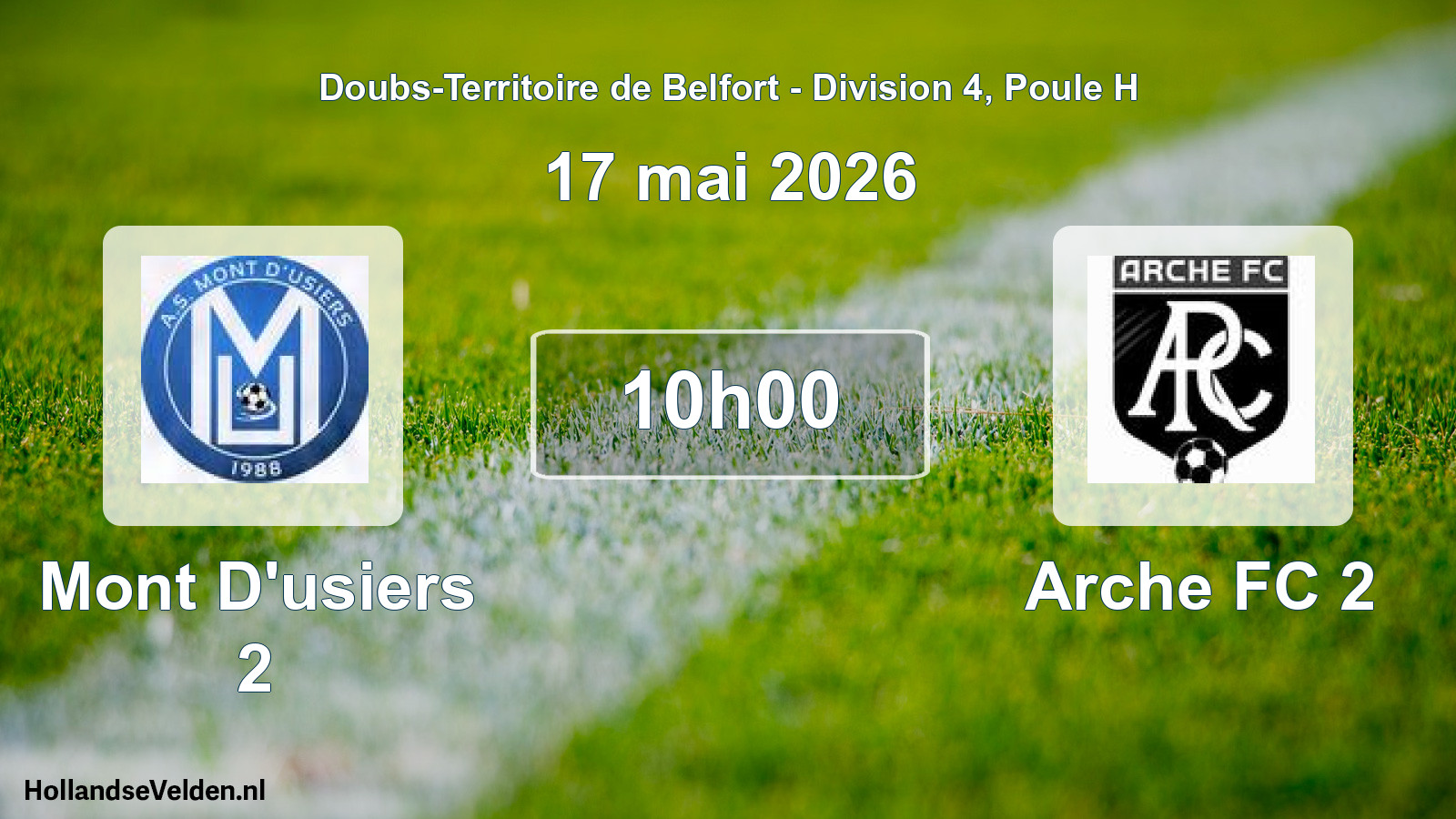 Geplande wedstrijd: Mont D'usiers 2 - Arche FC 2 (17 mei 2026)