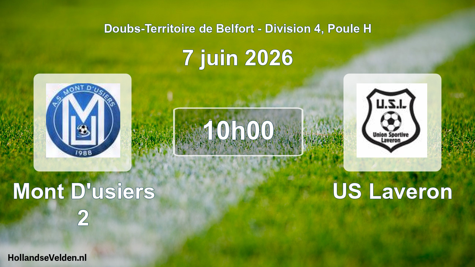 Match programmé: Mont D'usiers 2 - US Laveron (7 juin 2026)